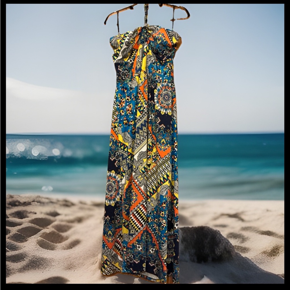 Fashion Bug Colorful Aztec Geometric Floral Strapless Beach boho Maxi Dress szlg